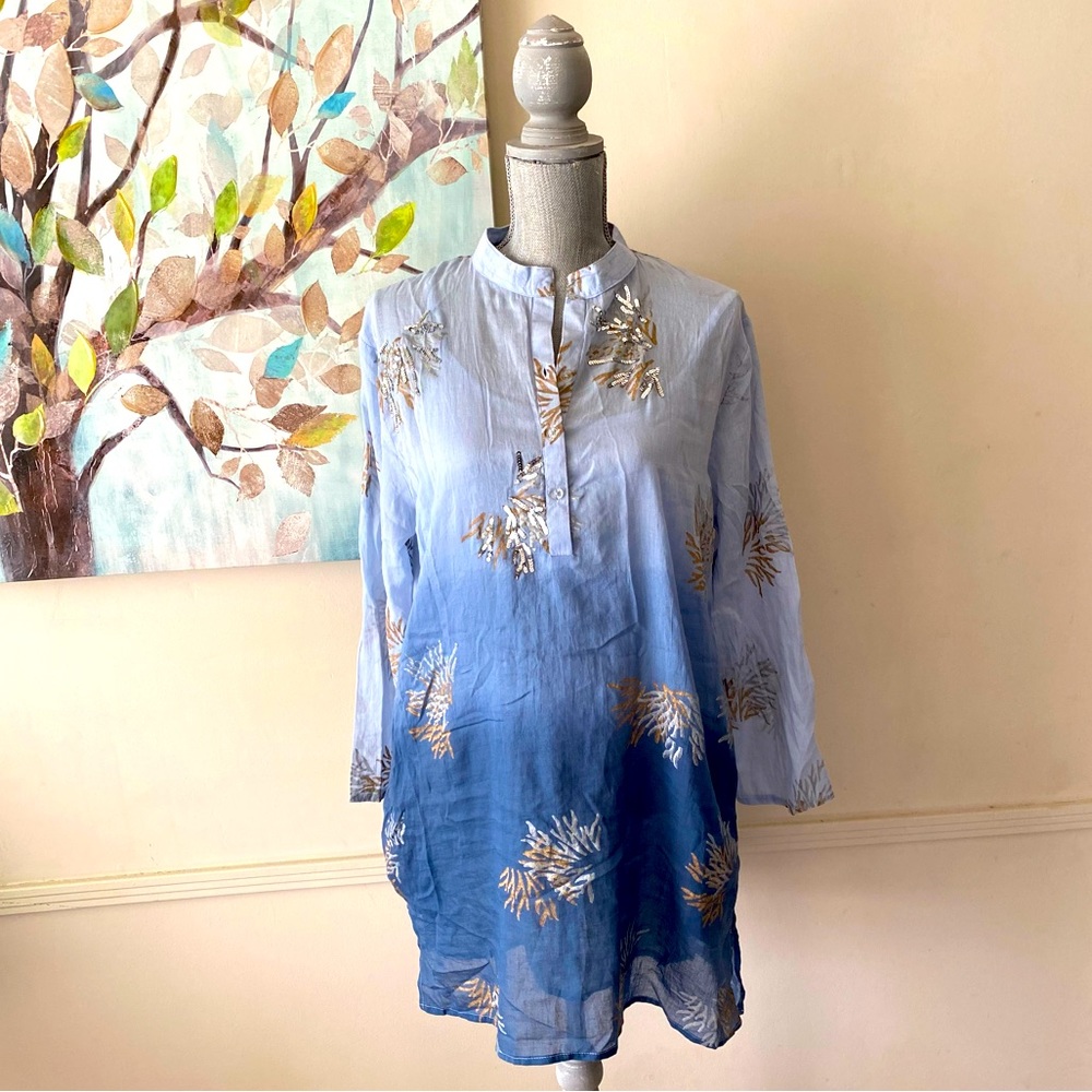 WHITE WAVES 💙BLUE💙 2PC WOMEN TOP with pockets SIZE MEDIUM 🌟EUC🌟